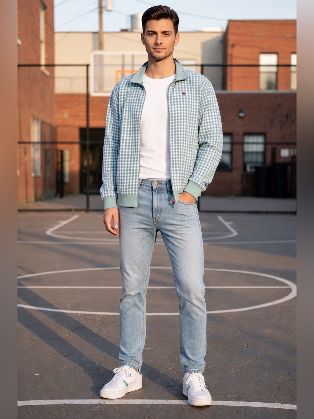 Ecko Unltd. X-Large Teal Gingham Checkered Full Zip‎ Jacket